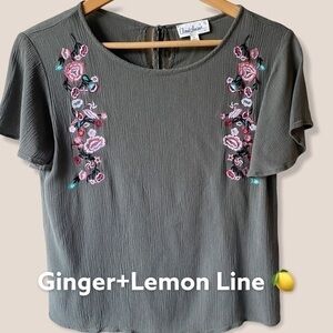 Cloud Chaser Dark Green Floral Embroidered Bell Top Large